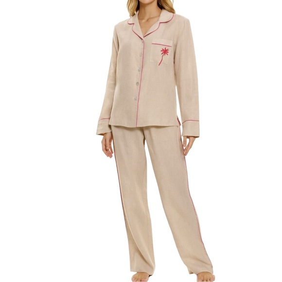 The Lazy Poet Emma Linen Pajamas set In Oatmeal Linen - Size - Medium - Picture 1 of 9